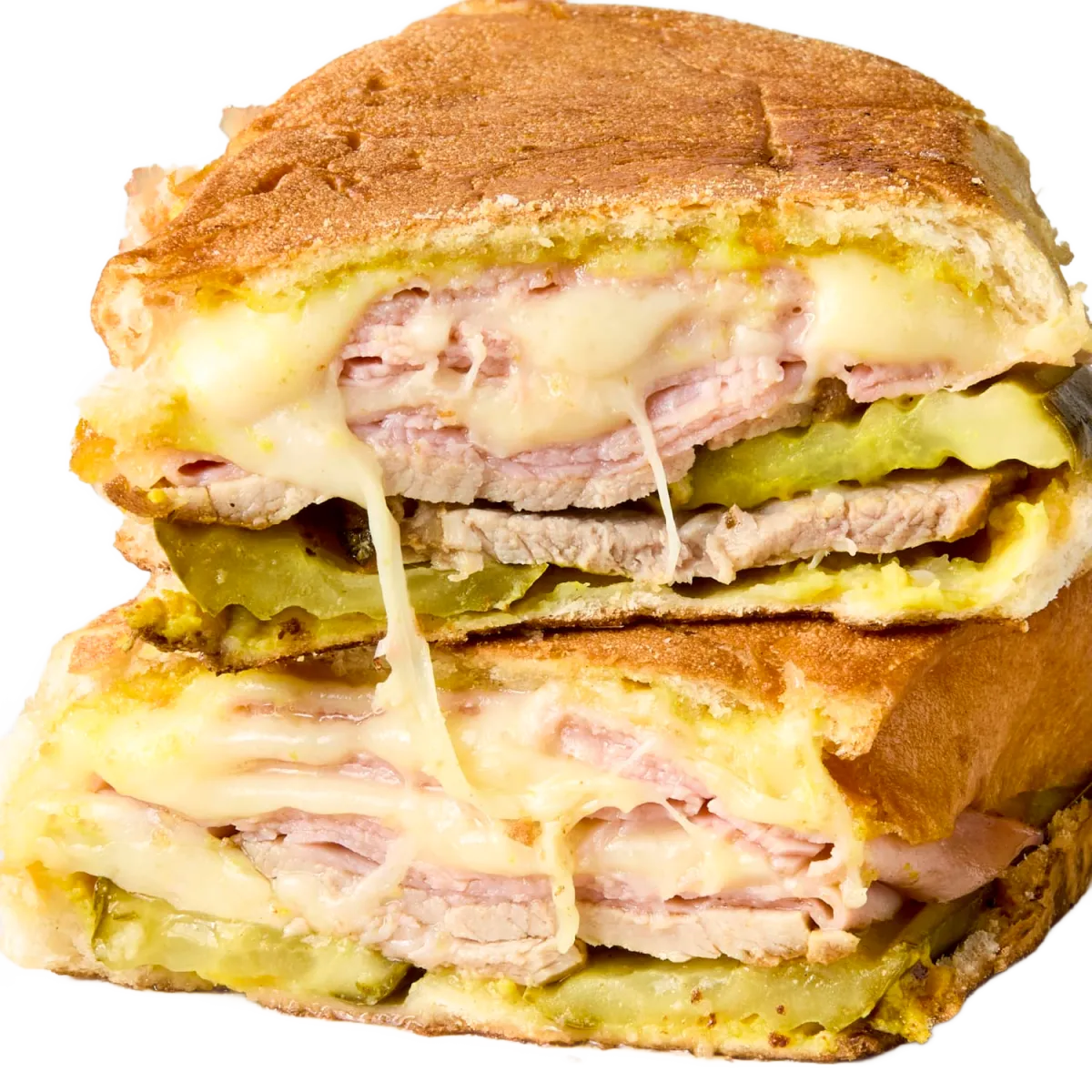 Pressed Cuban sandwich with ham, roast pork, Swiss and pickles